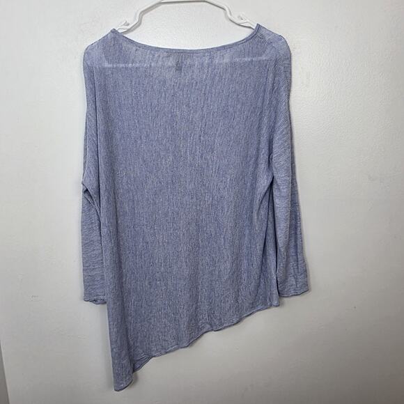 Eileen Fisher Light Blue 100% Linen Coastal Asymmetrical 3/4 Sleeve Top Size S - Picture 4 of 5